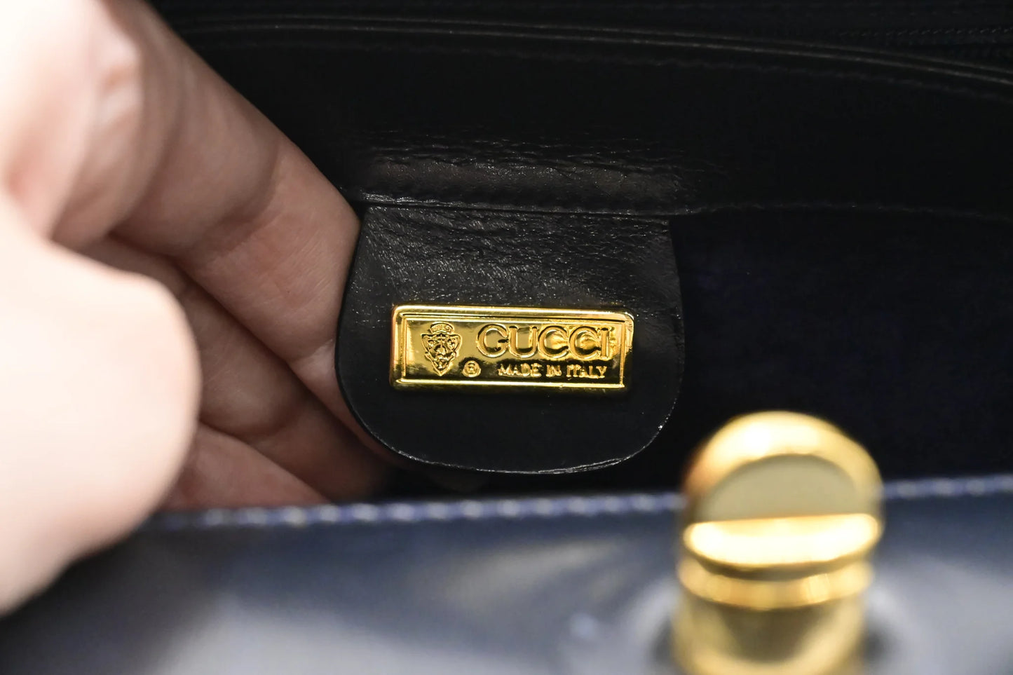 Gucci Navy Leather Turnlock Bag