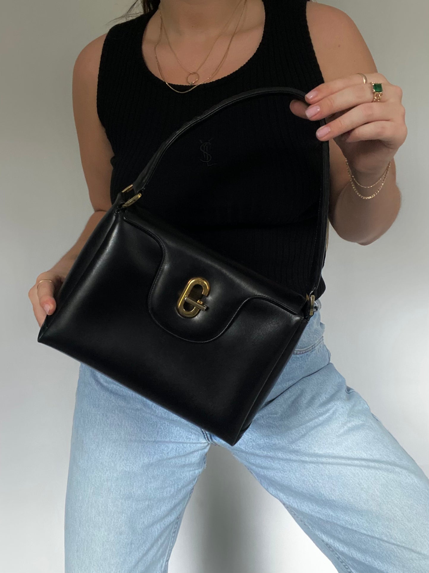 Gucci G Turn Lock Leather Bag