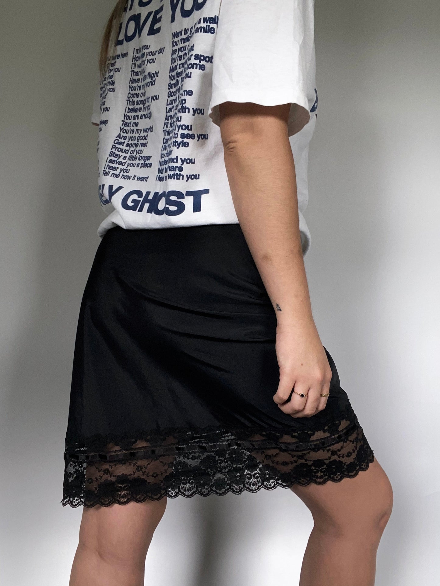 Christian Dior Logo Black Satin Slip Skirt Size S