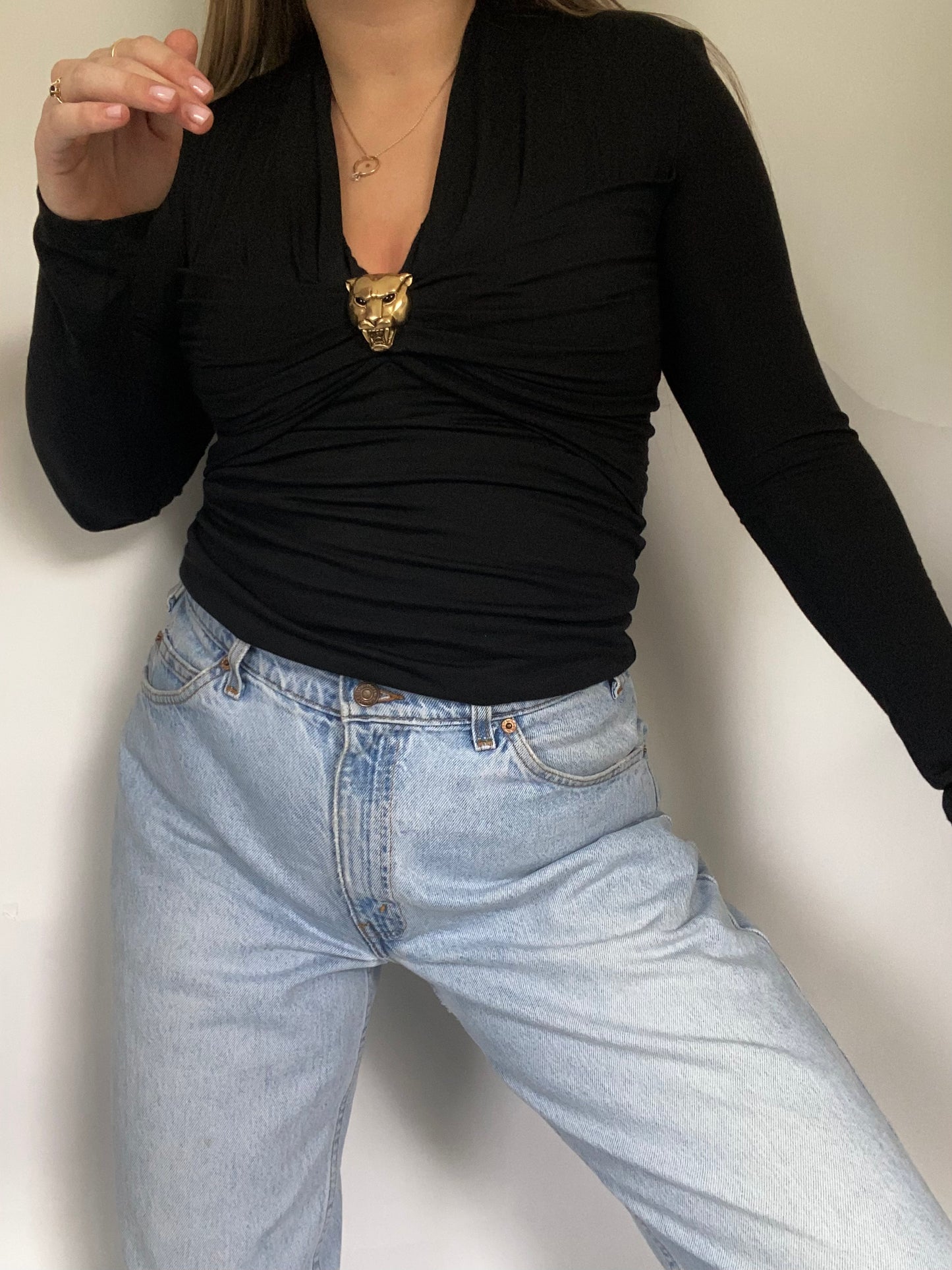Roberto Cavalli Gold Tone Panther Blouse Size XS/S