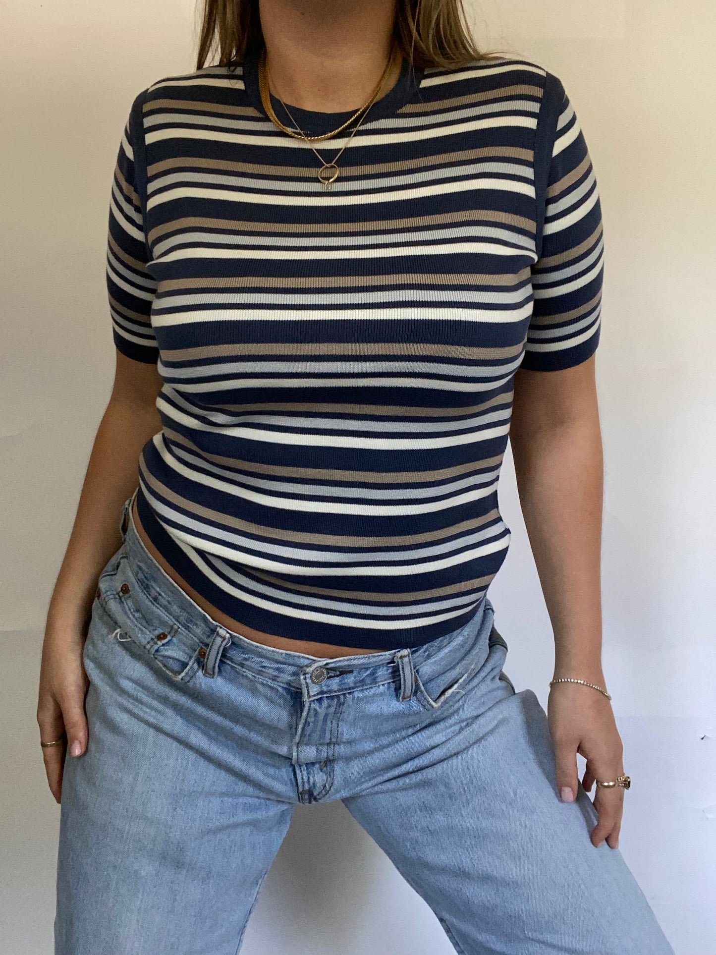 Yves Saint Laurent Striped Knit Short Sleeve Size M
