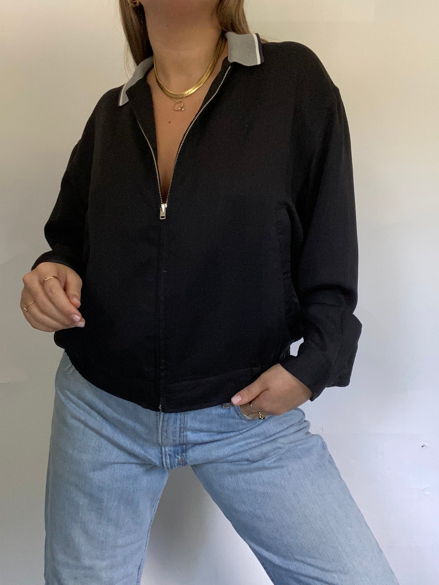 Yves Saint Laurent Navy Linen Bomber Jacket Size M