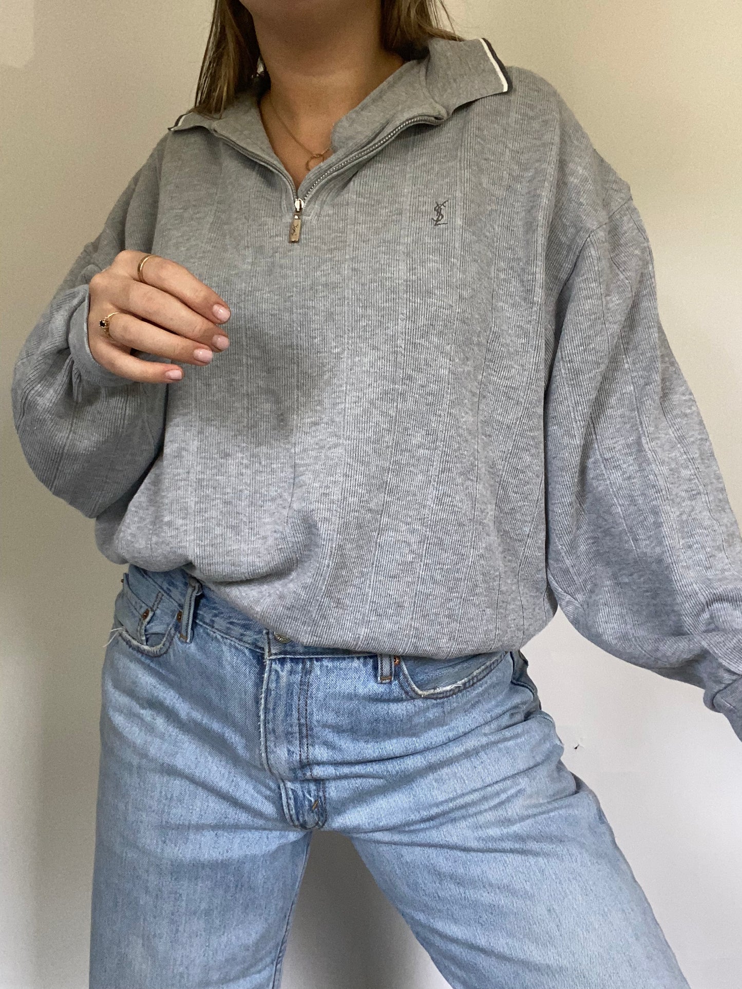 Yves Saint Laurent Gray Quarter Zip Size L