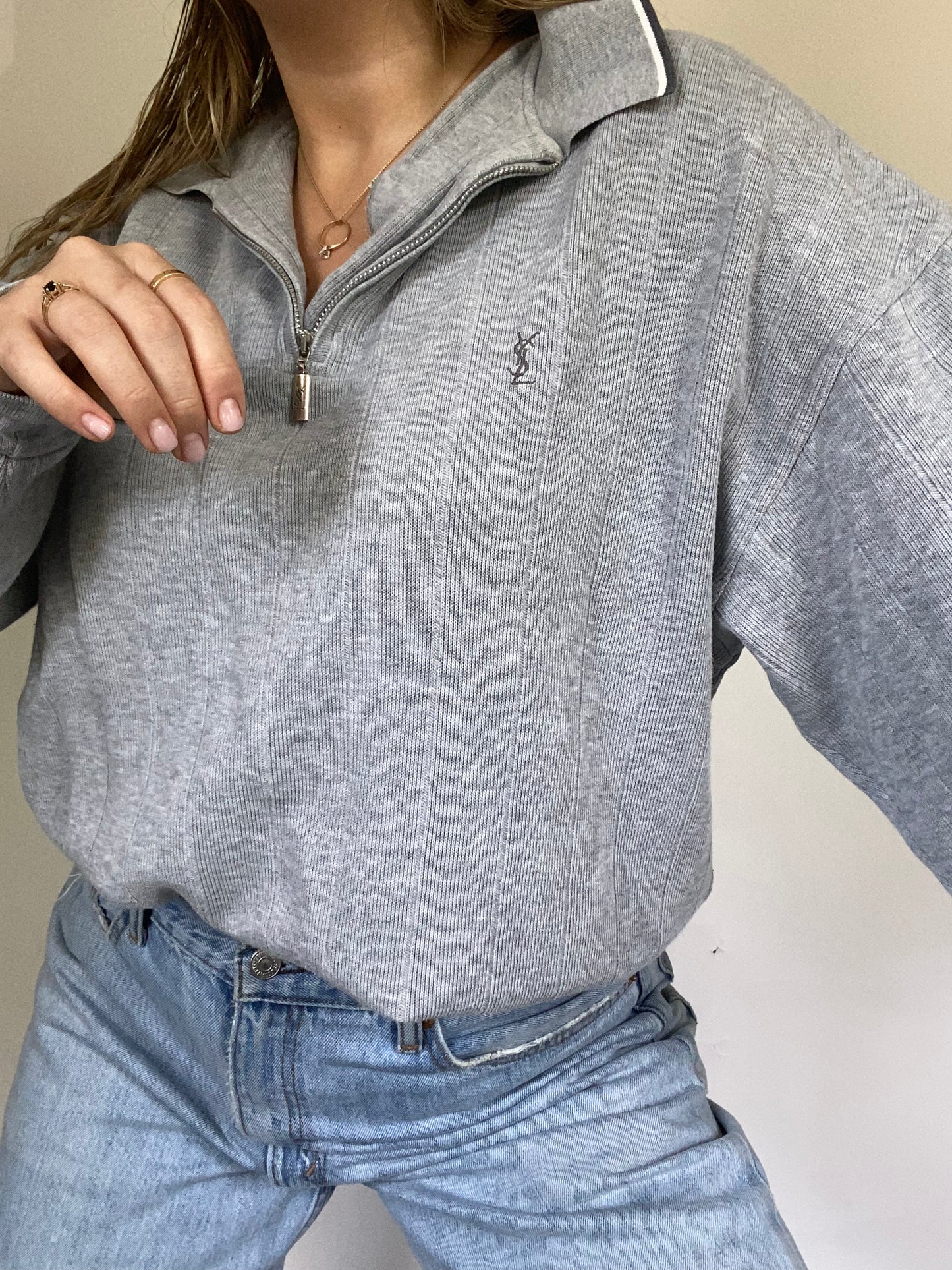 Yves Saint Laurent Gray Quarter Zip Size L
