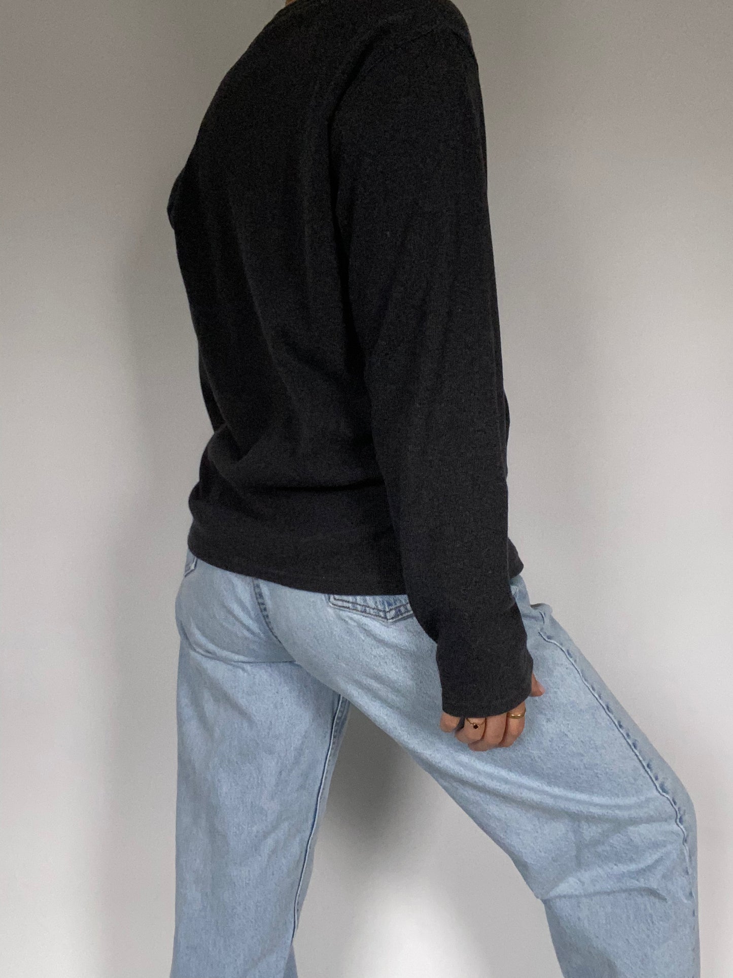 Yves Saint Laurent Logo Gray V Neck Pullover Size M