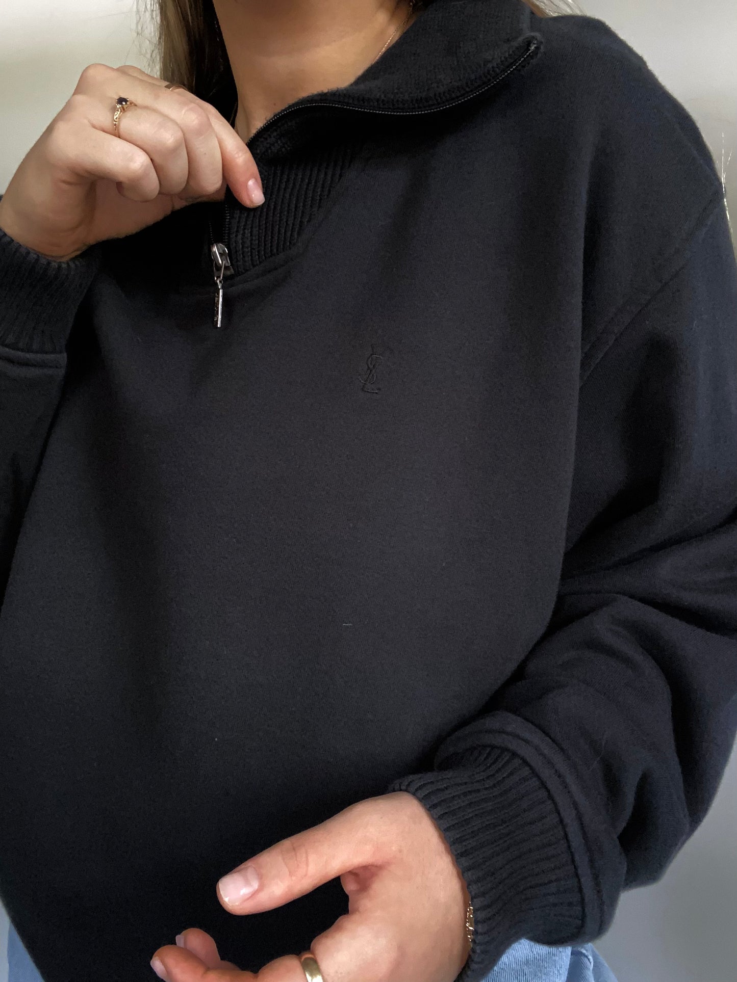 Yves Saint Laurent Logo Black Quarter Zip Size L
