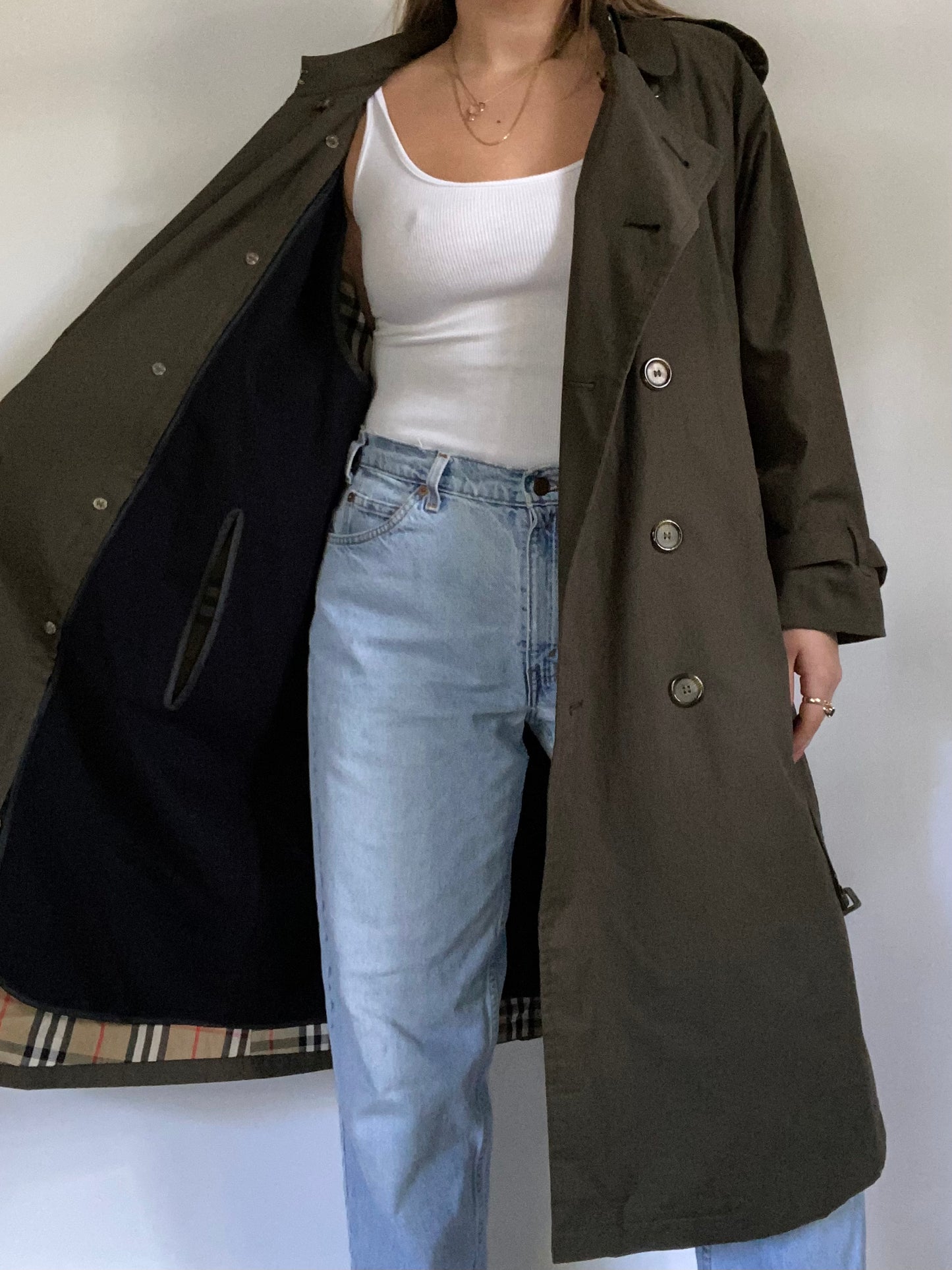 Burberry Nova Check Olive Green Trench Size M/L