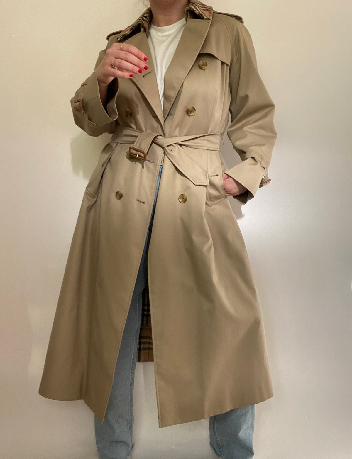 Vintage Burberry Nova Check Khaki Trench Size 8