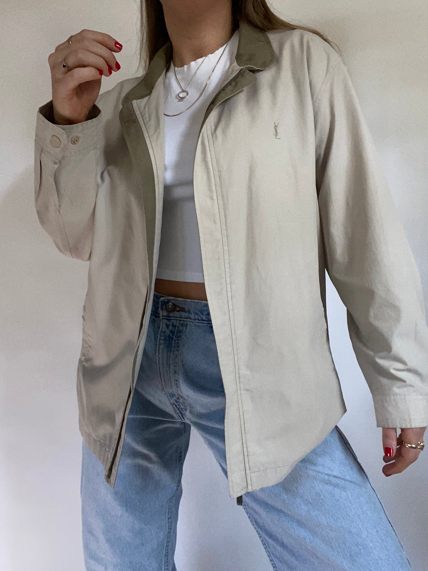 Yves Saint Laurent Logo Beige Lightweight Jacket Size M/L