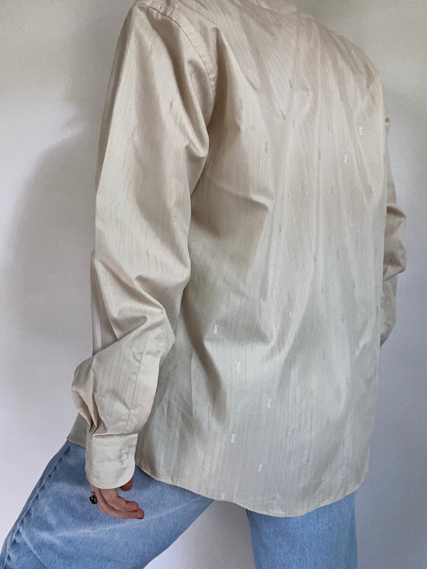 Yves Saint Laurent Monogram Logo Beige Button Up Size S/M