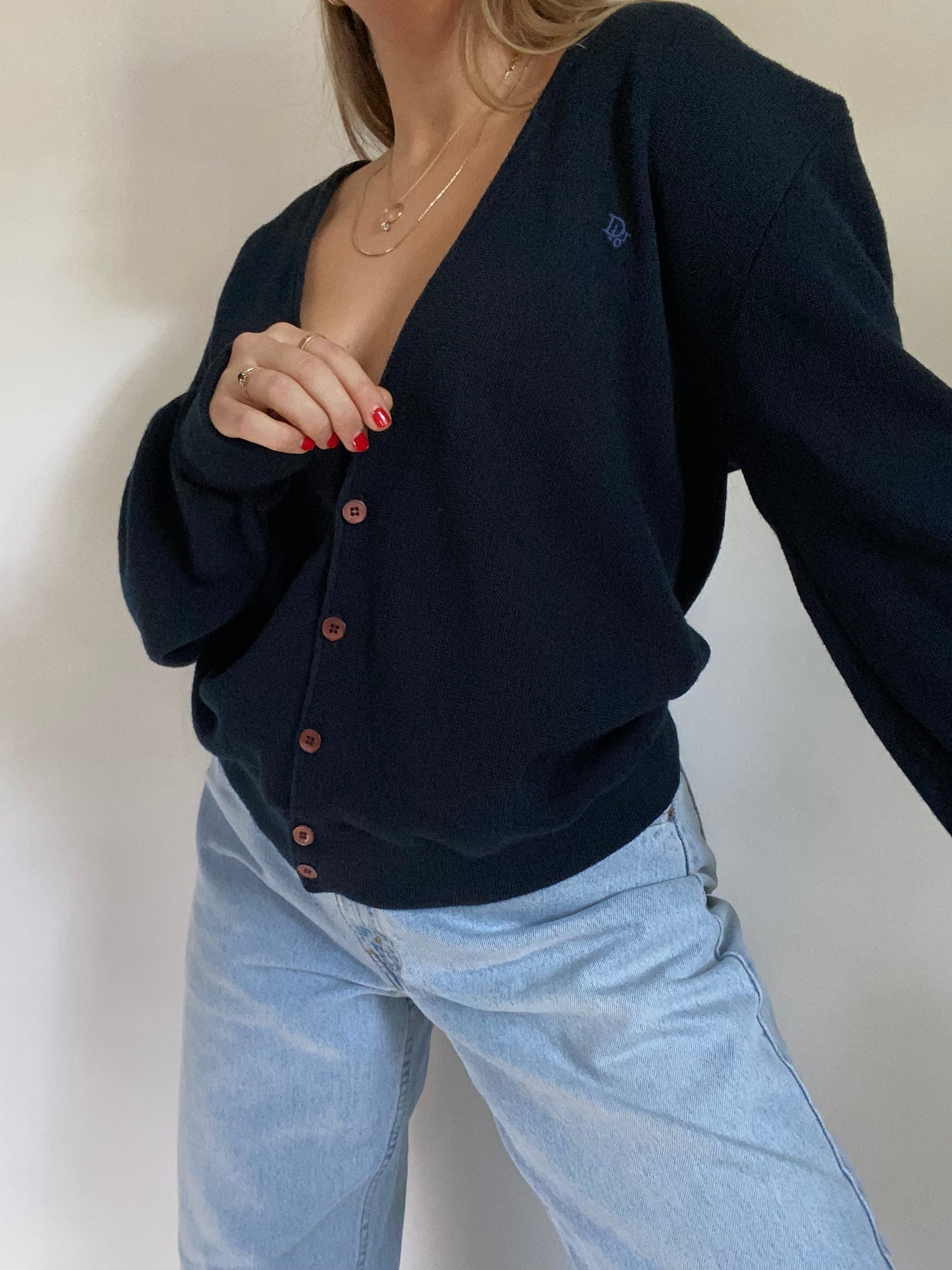 Christian Dior Logo Navy Cardigan Size M/L