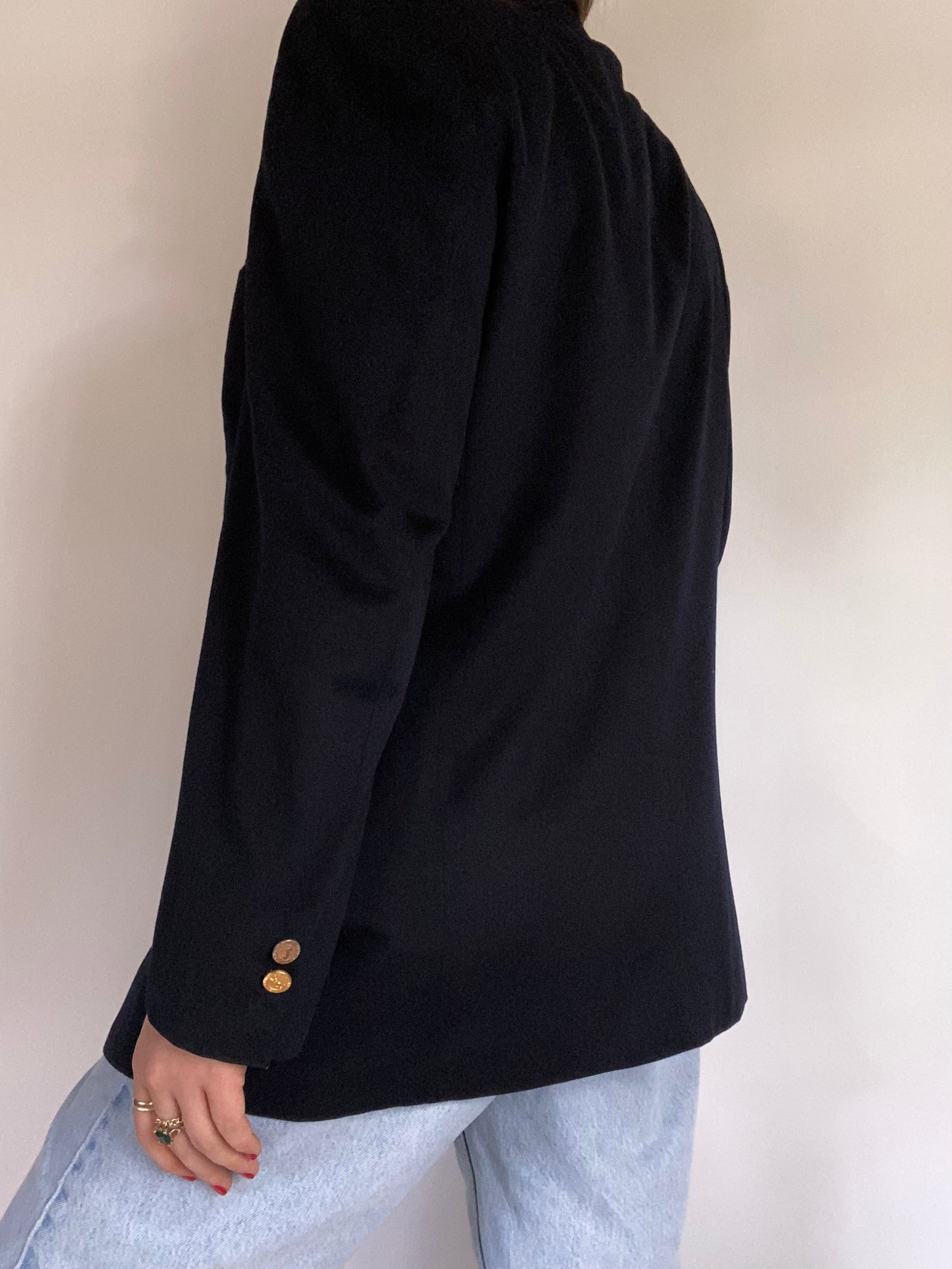 Yves Saint Laurent Logo Navy Double Breasted Blazer Size M