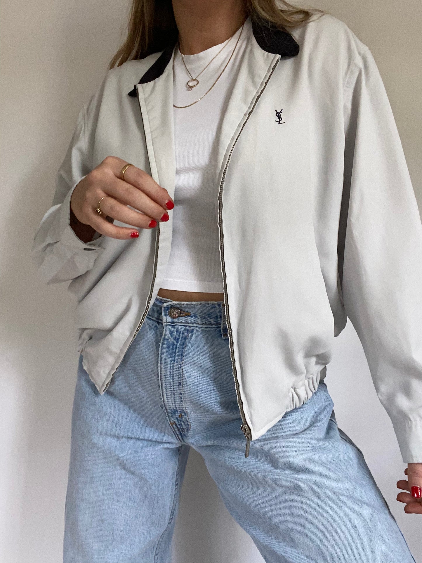 Yves Saint Laurent Logo Lightweight Harrington Jacket Size S/M