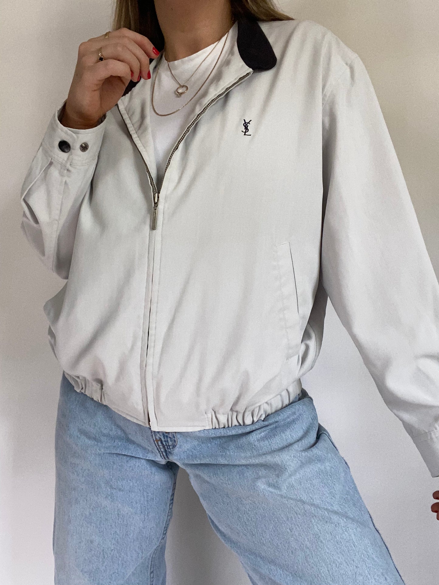 Yves Saint Laurent Logo Lightweight Harrington Jacket Size S/M