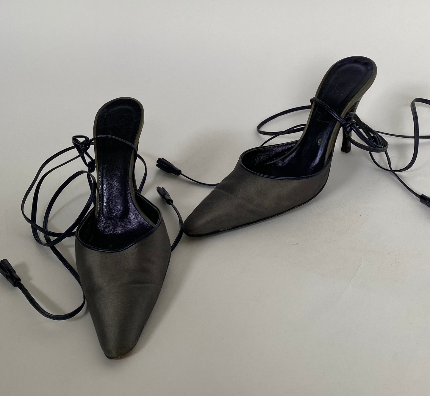 Yves Saint Laurent Pewter Tie Pumps Size 7.5