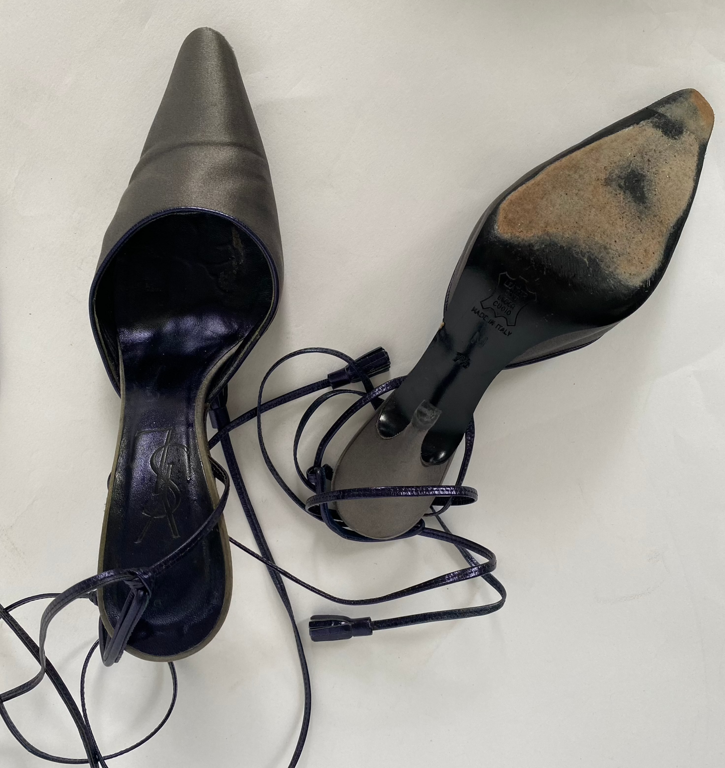 Yves Saint Laurent Pewter Tie Pumps Size 7.5