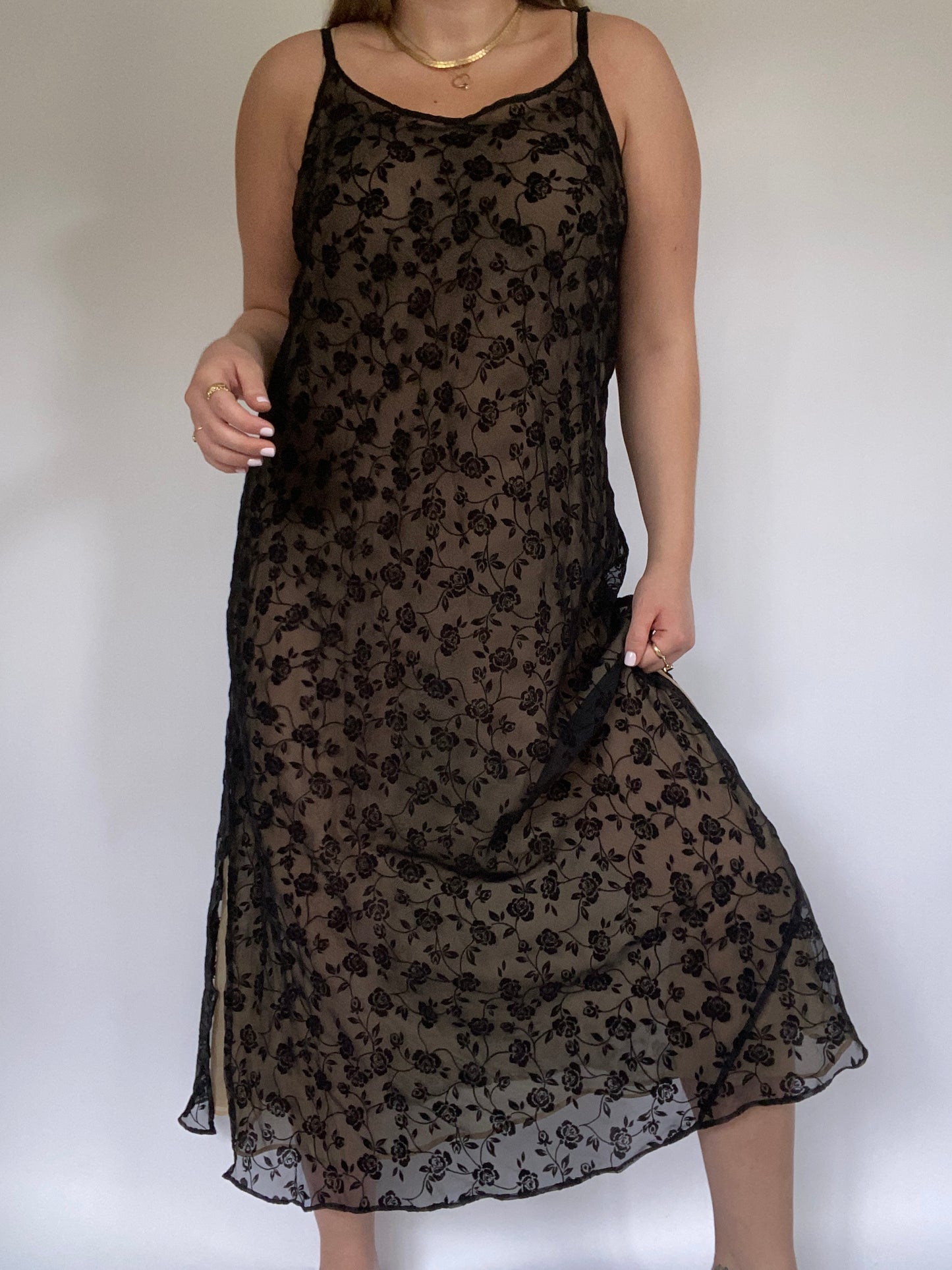 Semi Sheer Floral Maxi Dress Size L