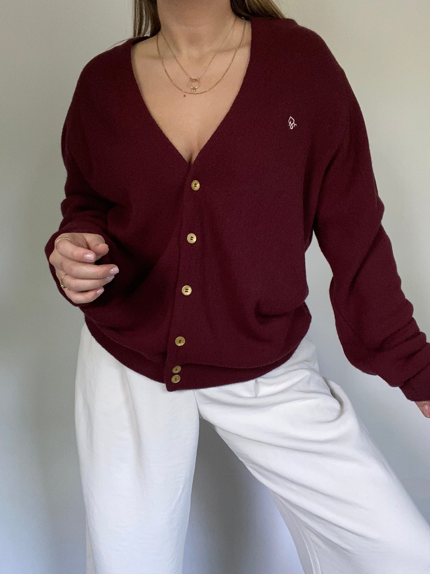 Christian Dior Logo Maroon Cardigan Size L