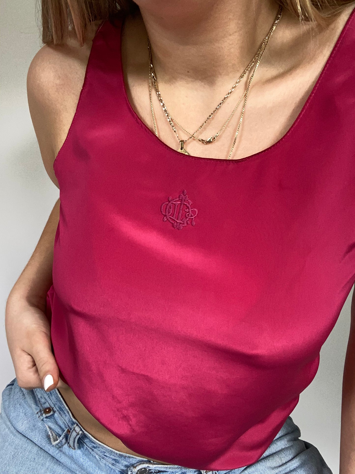 Christian Dior Logo Burgundy Silky Tank Size S