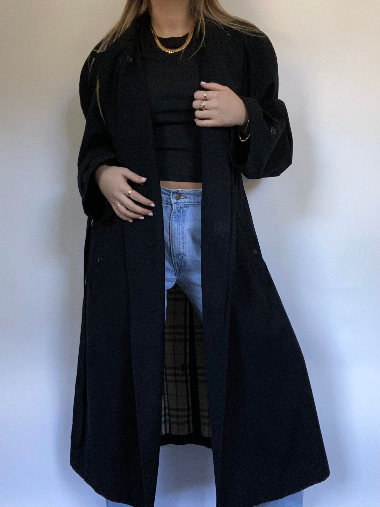 Nova Check Black Burberry Trench Size L