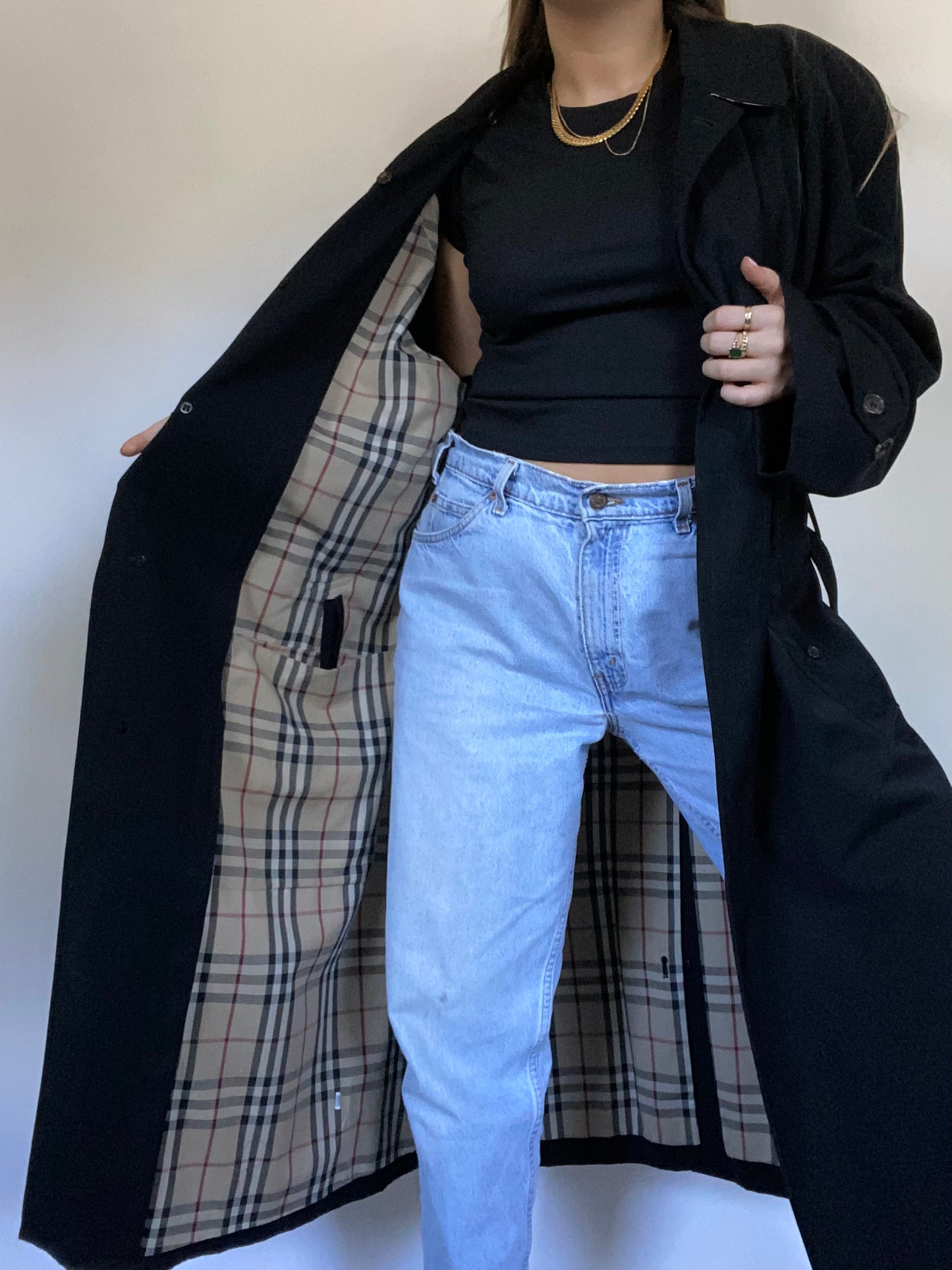 Nova Check Black Burberry Trench Size L