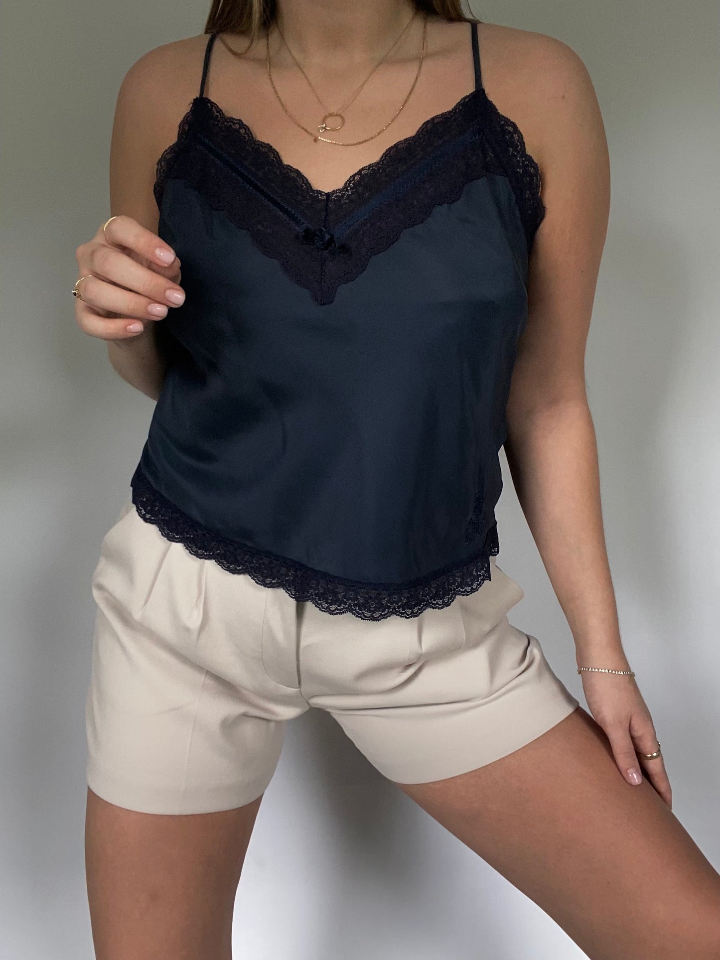 Christian Dior Logo Navy Satin Tank Size M