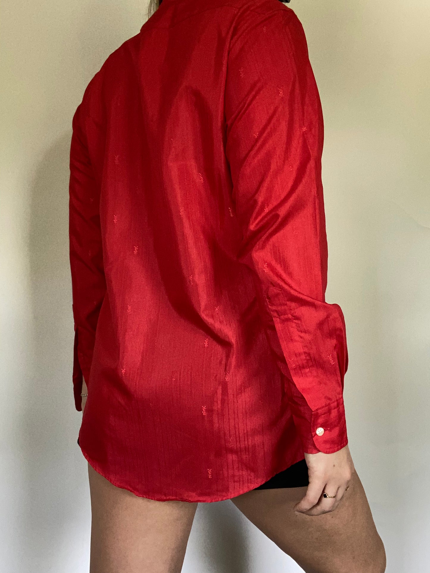 Yves Saint Laurent Monogram Logo Red Button Up Size S