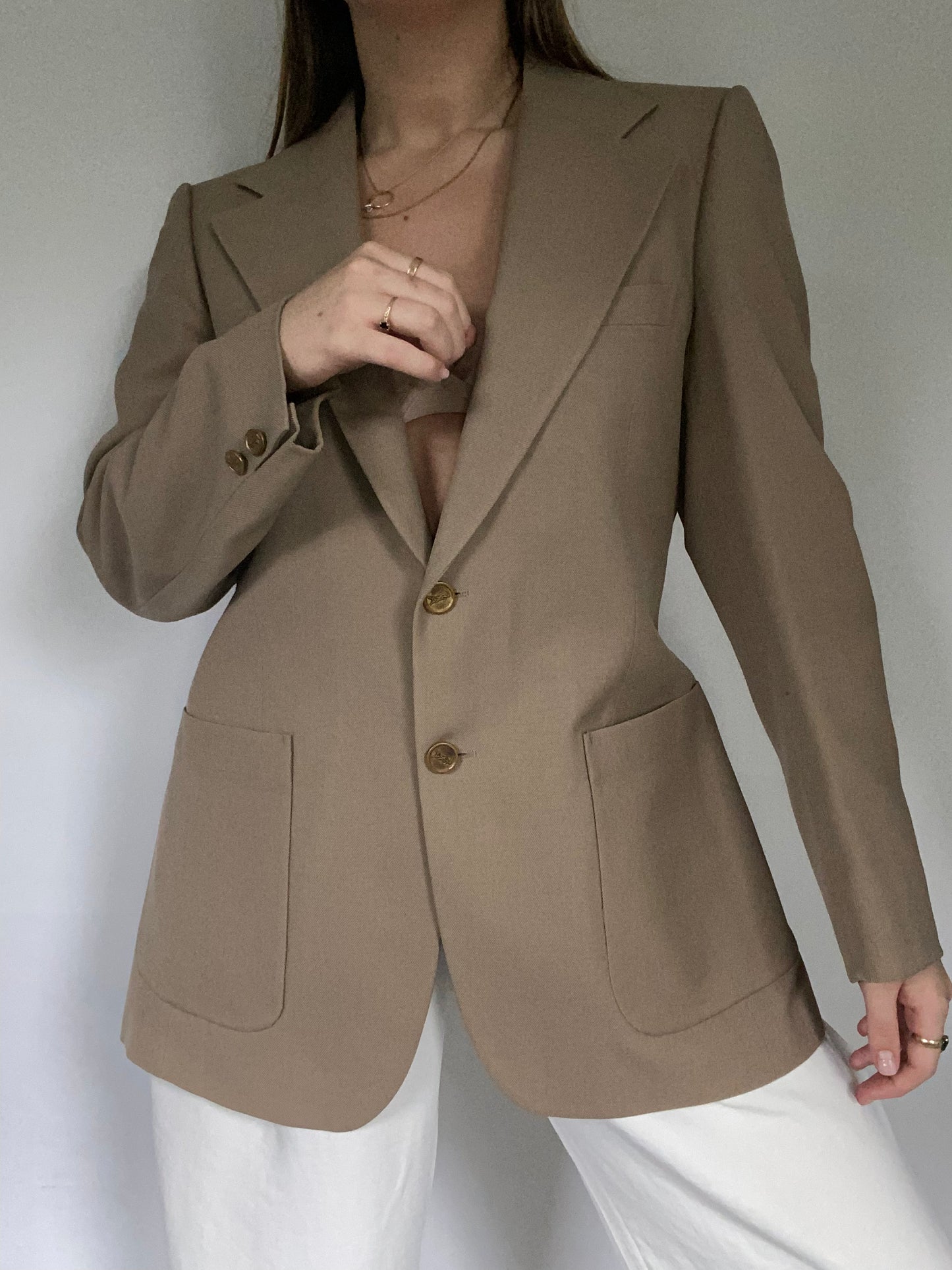Yves Saint Laurent Logo Khaki Blazer Size M