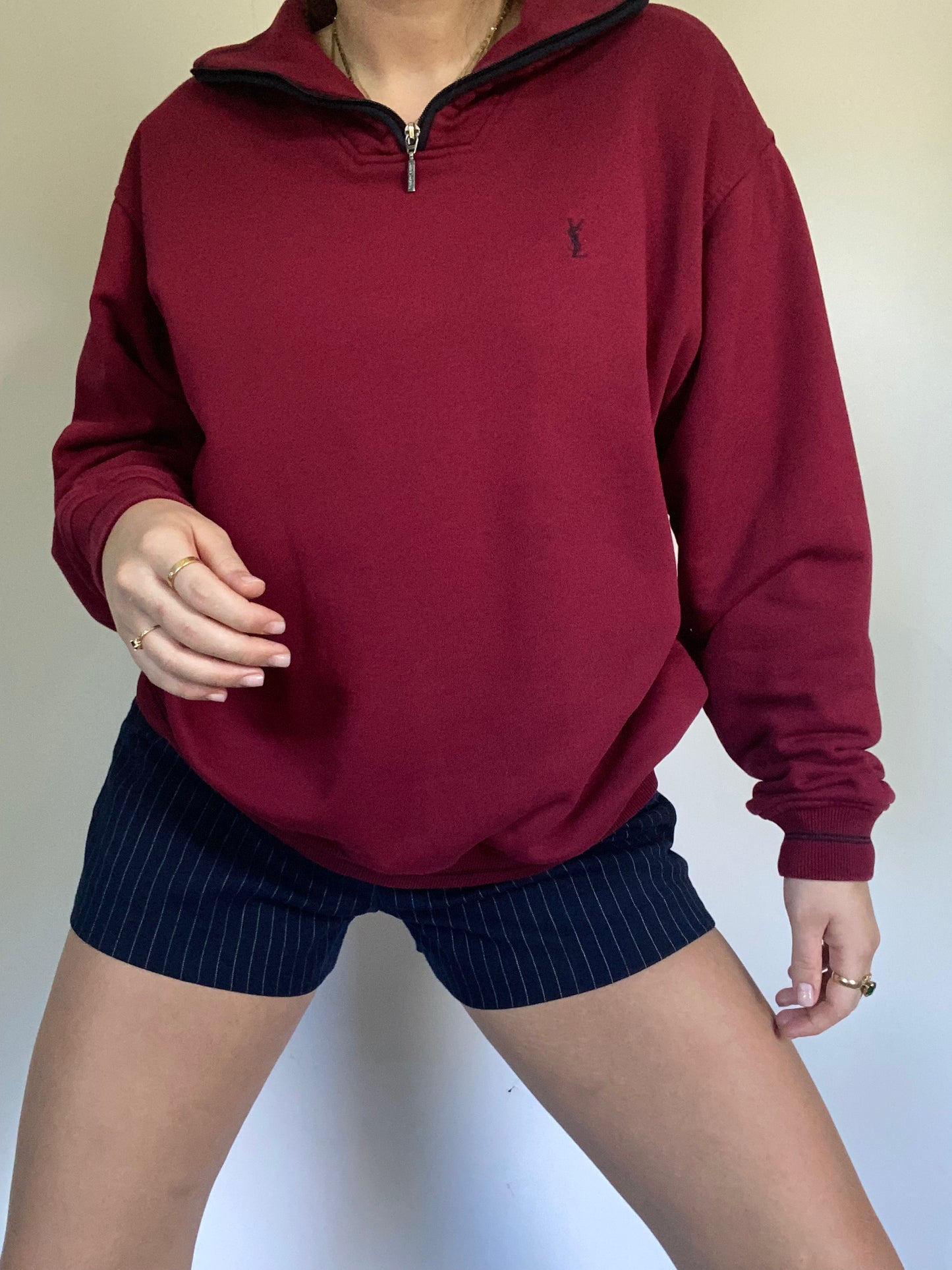 Yves Saint Laurent Logo Maroon Quarter Zip Size M/L