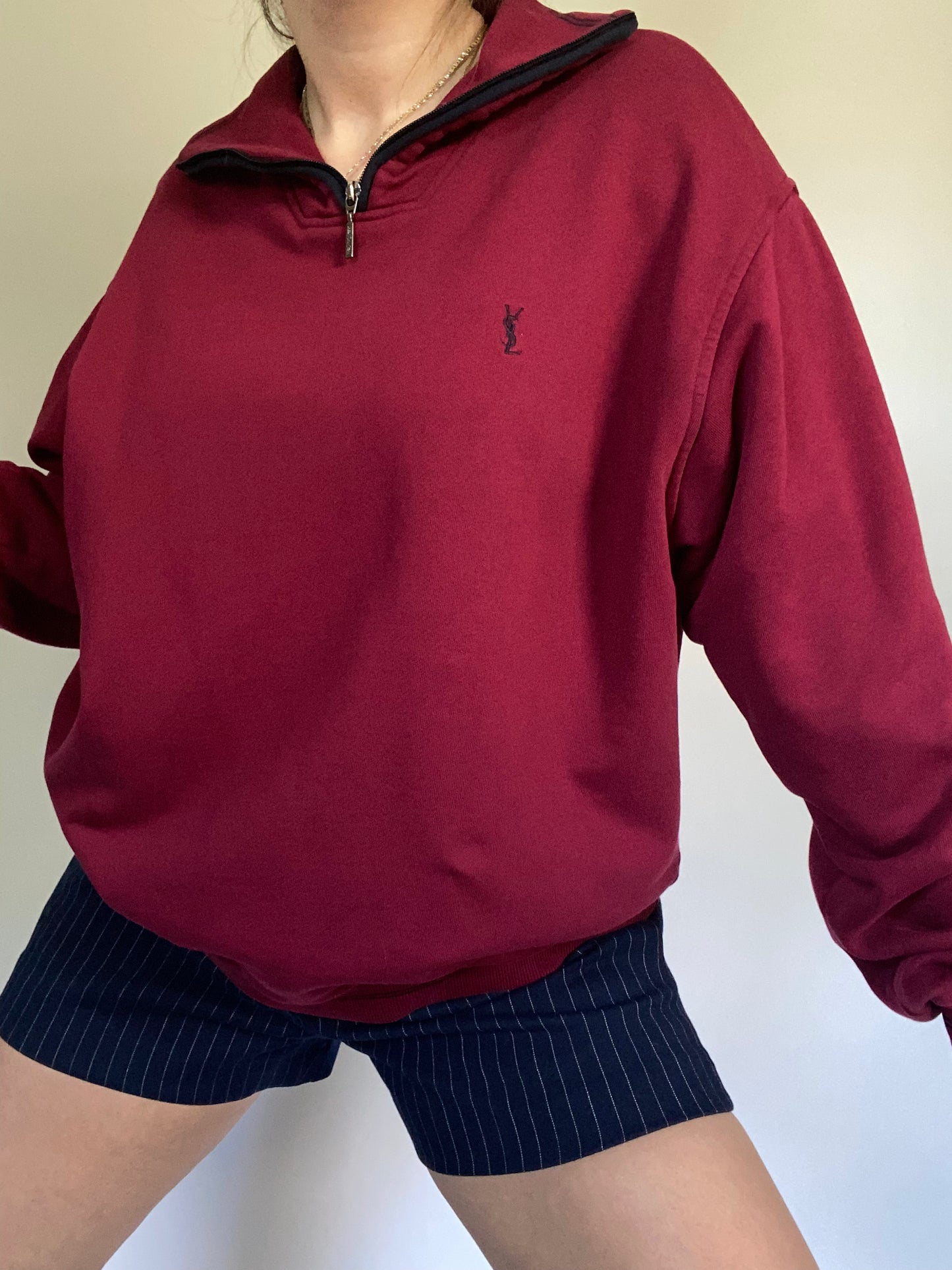 Yves Saint Laurent Logo Maroon Quarter Zip Size M/L