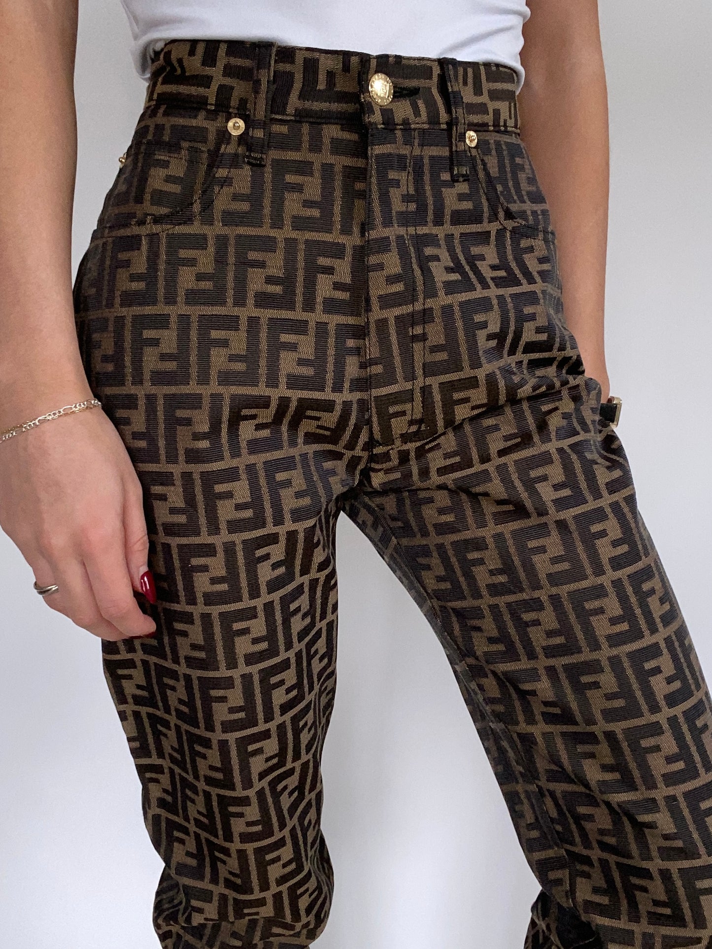 Fendi Monogram Logo Pants Size 26