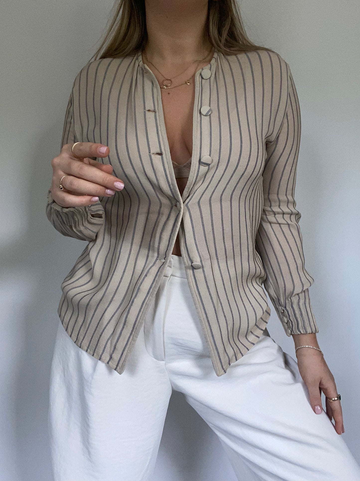 Giorgio Armani Pinstriped Button Up Blouse Size S/M