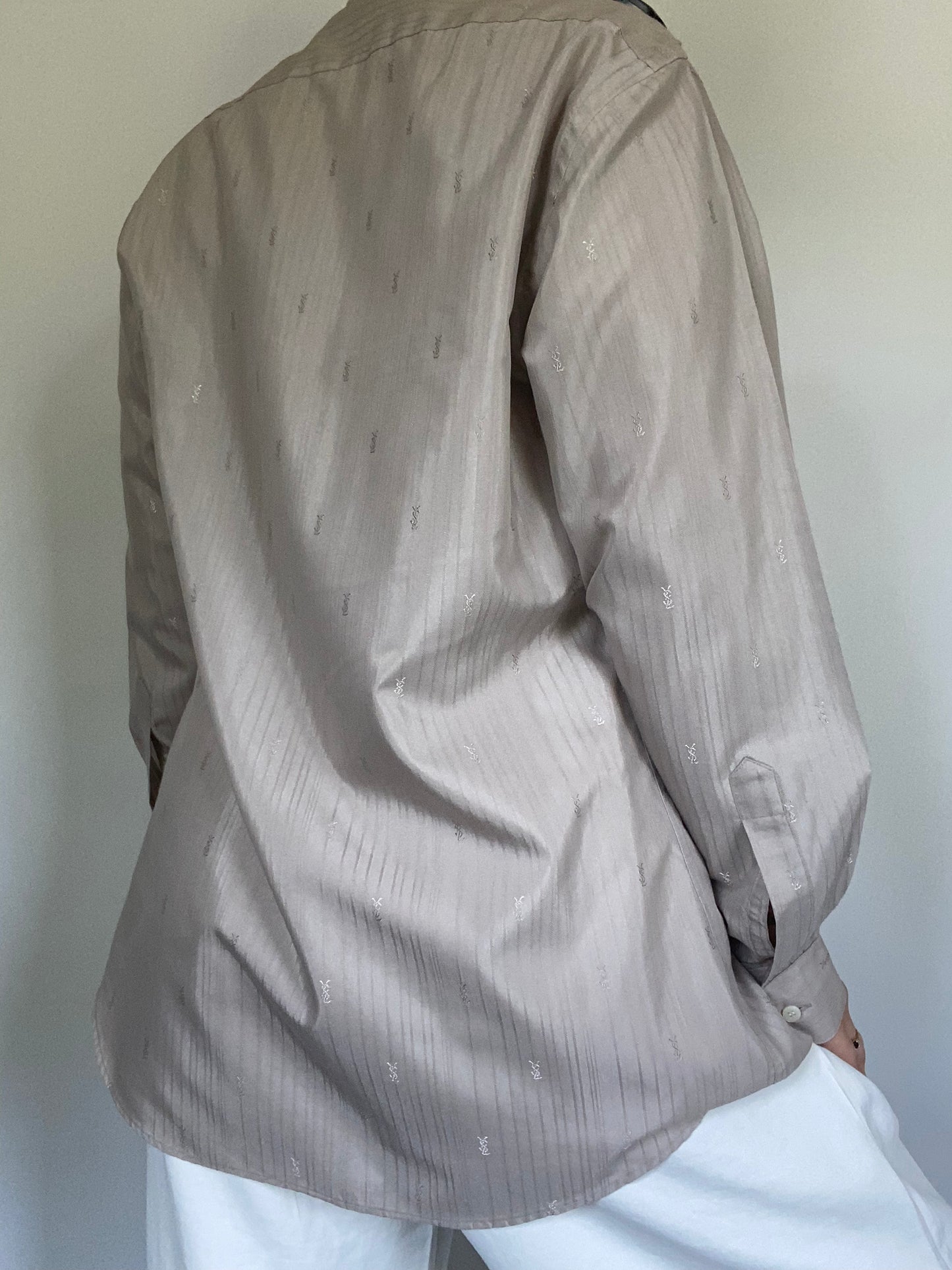 Yves Saint Laurent Monogram Logo Taupe Button Up Size S/M