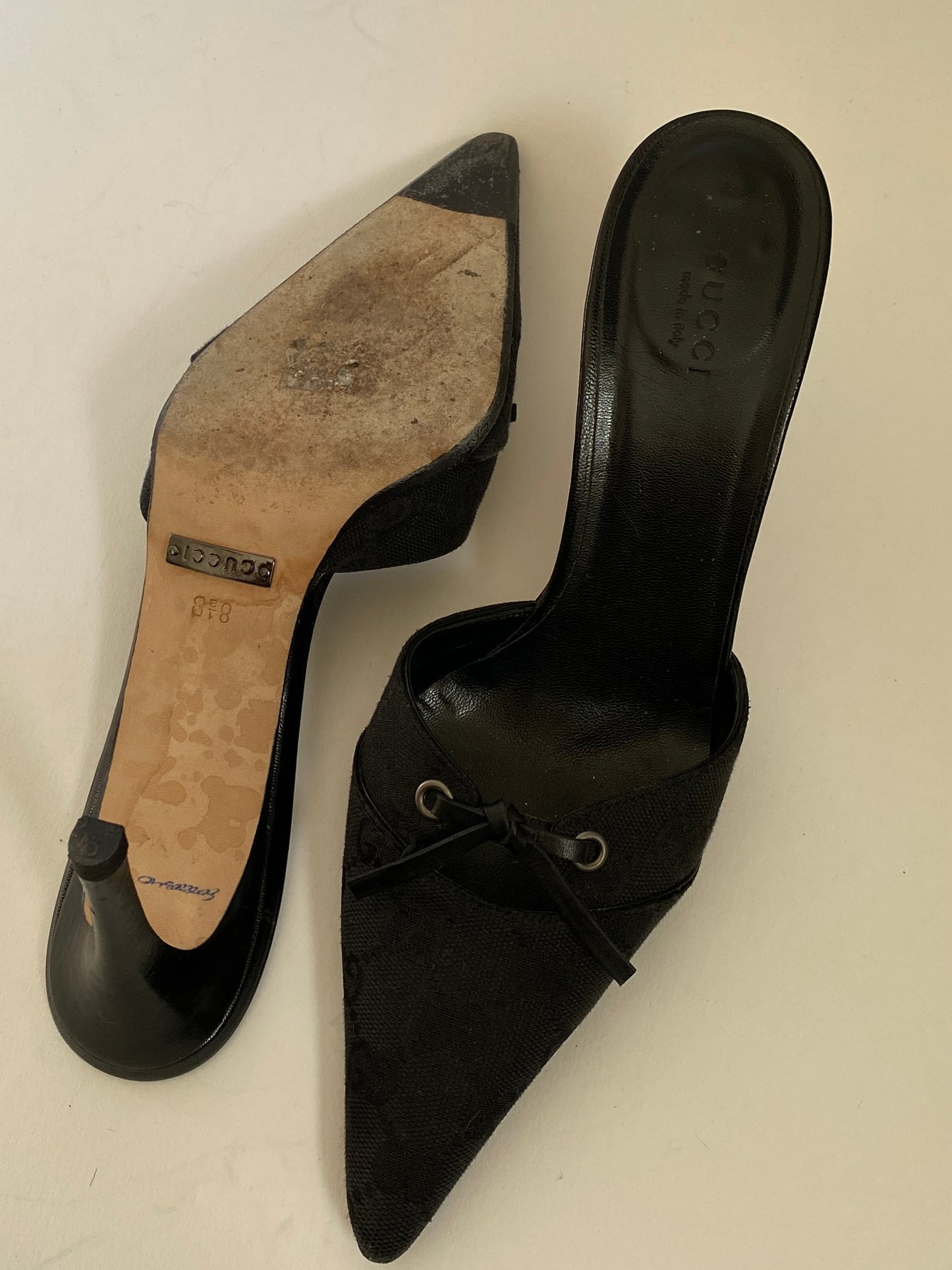 Gucci Monogram Logo Black Mules Size 8