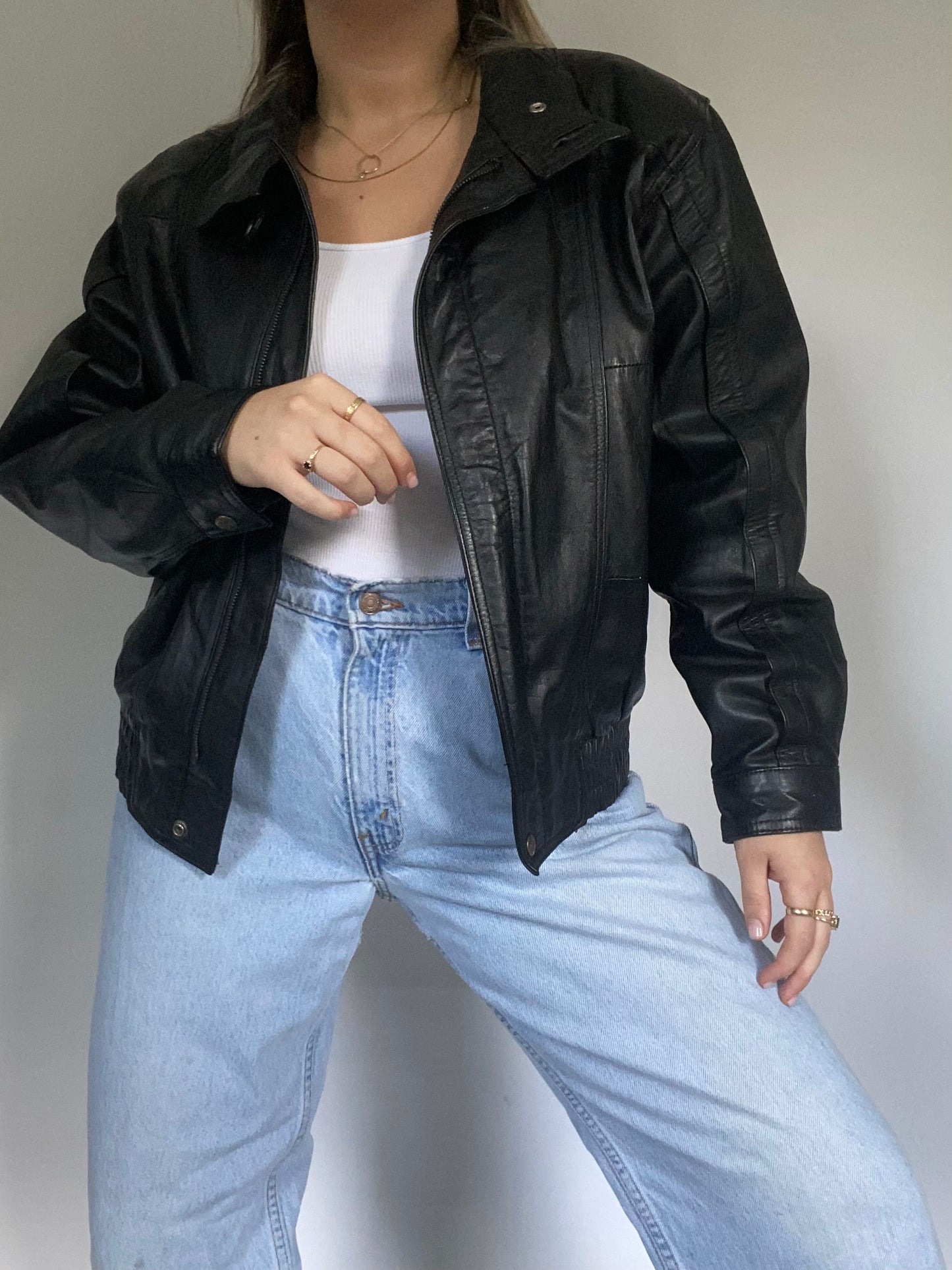 Valentino Black Leather Bomber Jacket Size S/M