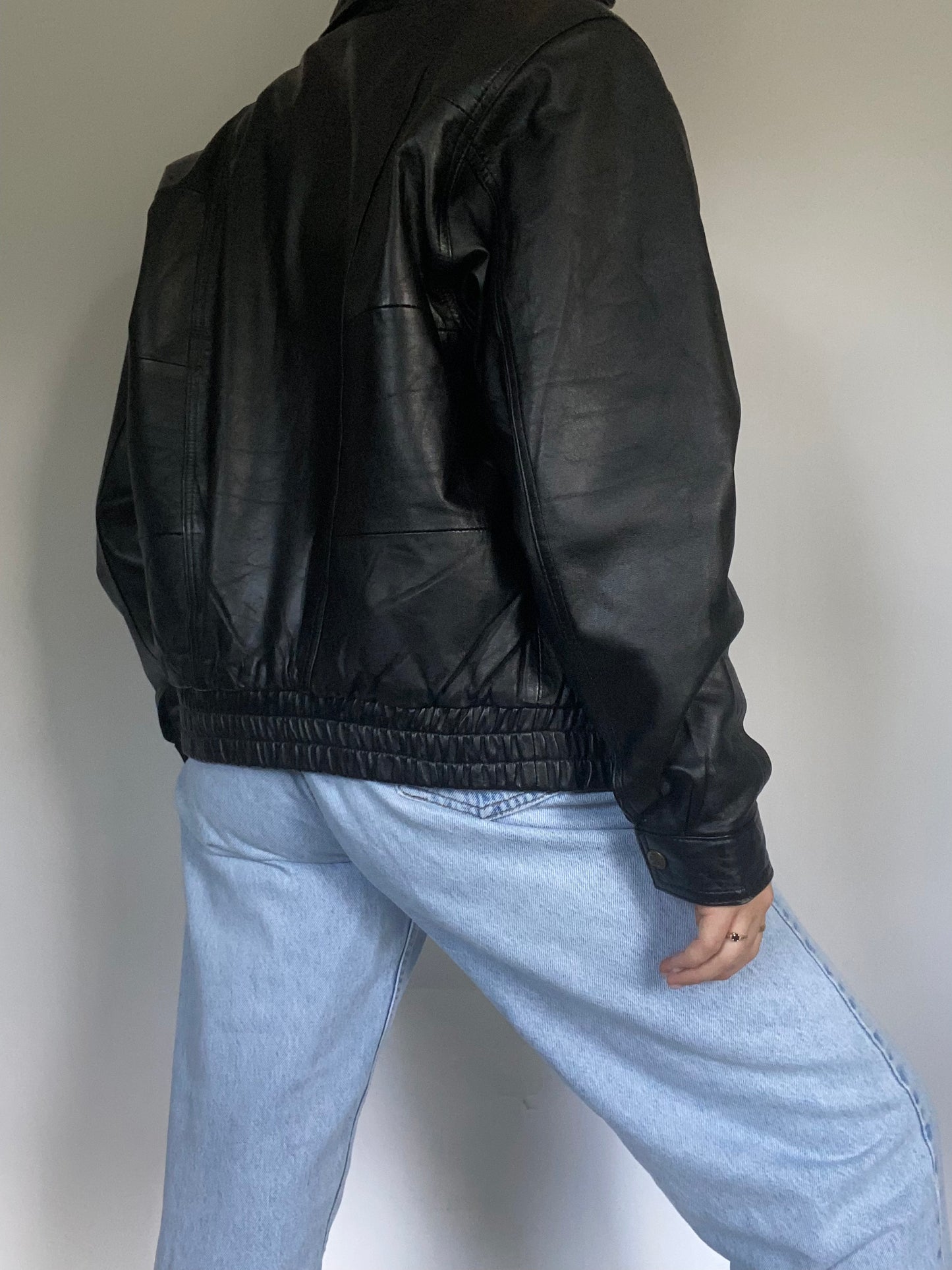 Valentino Black Leather Bomber Jacket Size S/M