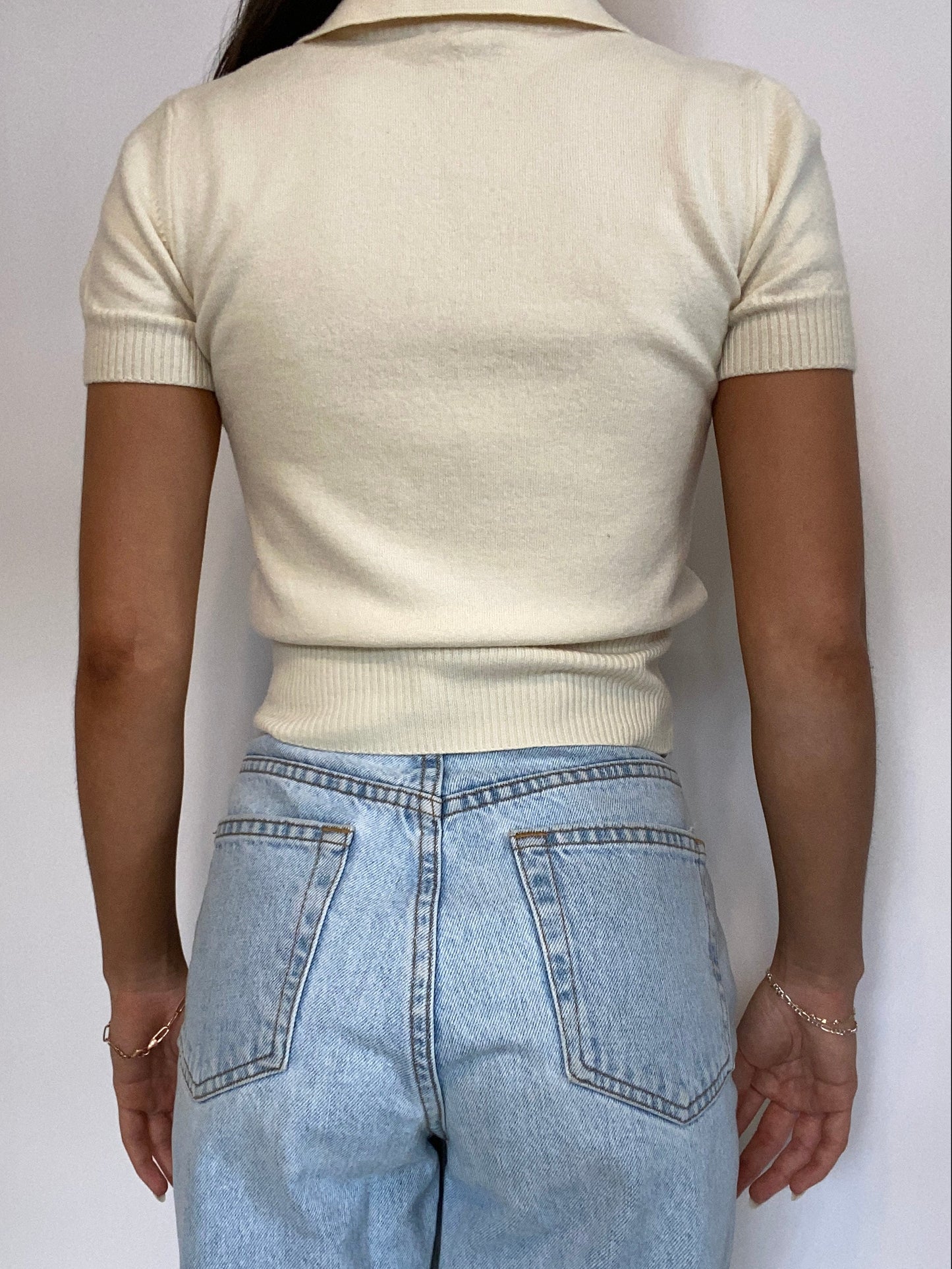 Yves Saint Laurent Ivory Knit Short Sleeve Polo Size XS