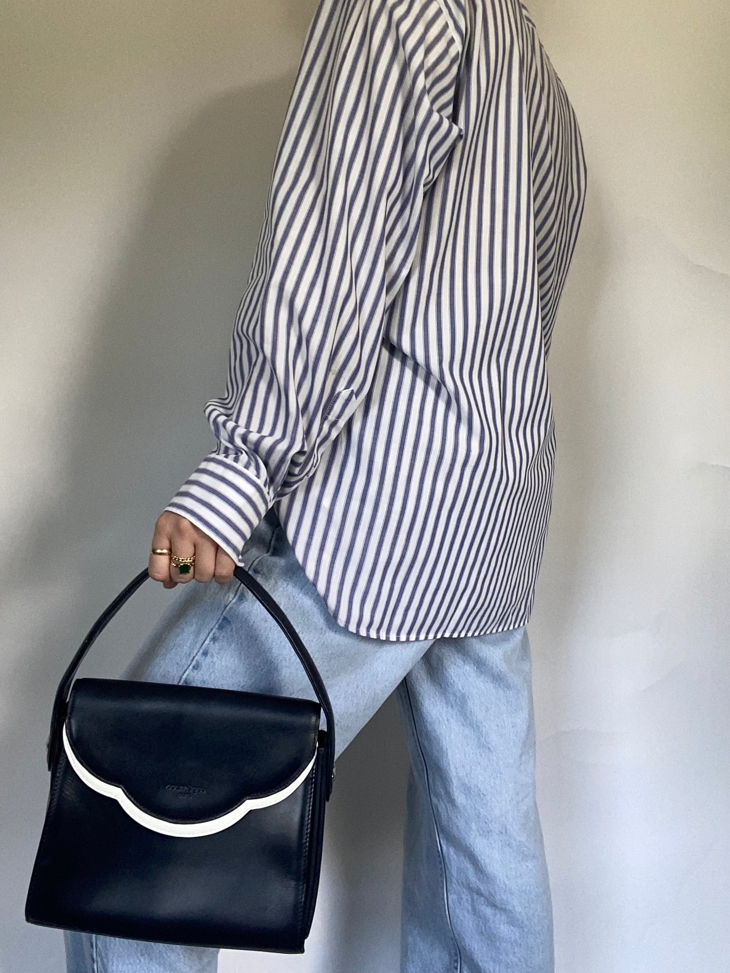 Courrèges Navy Leather Top Handle Bag