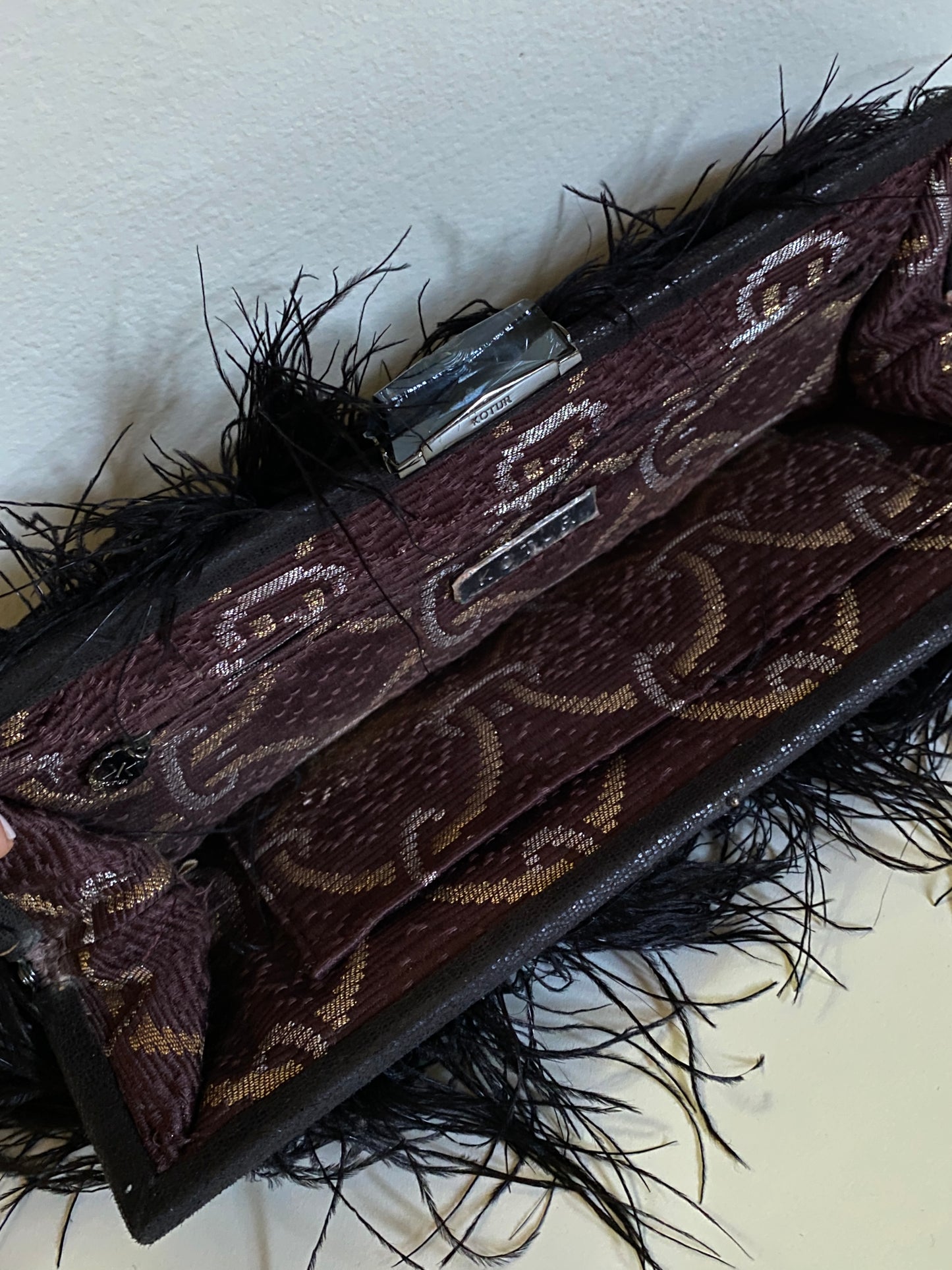 Black Feather Minaudiere Bag