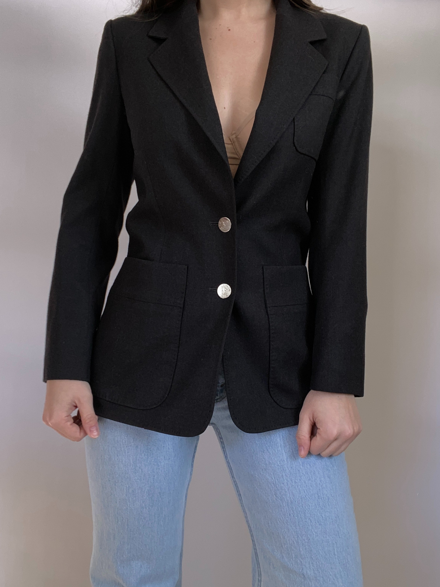 Yves Saint Laurent Logo Dark Gray Blazer Size 2