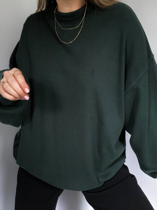 Yves Saint Laurent Logo Dark Green Pullover Size L/XL