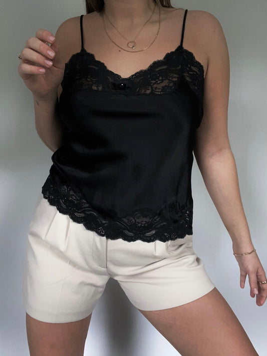 Christian Dior Logo Black Satin Tank Size M/L