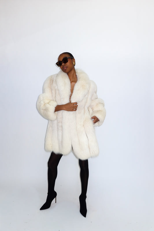 Neiman Marcus Ivory Genuine Fur Coat Size M/L