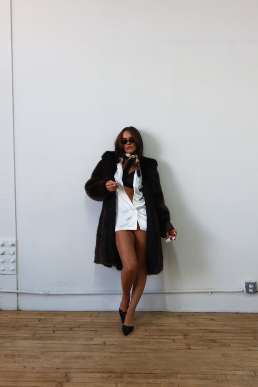 Brown Genuine Fur Coat Size M/L