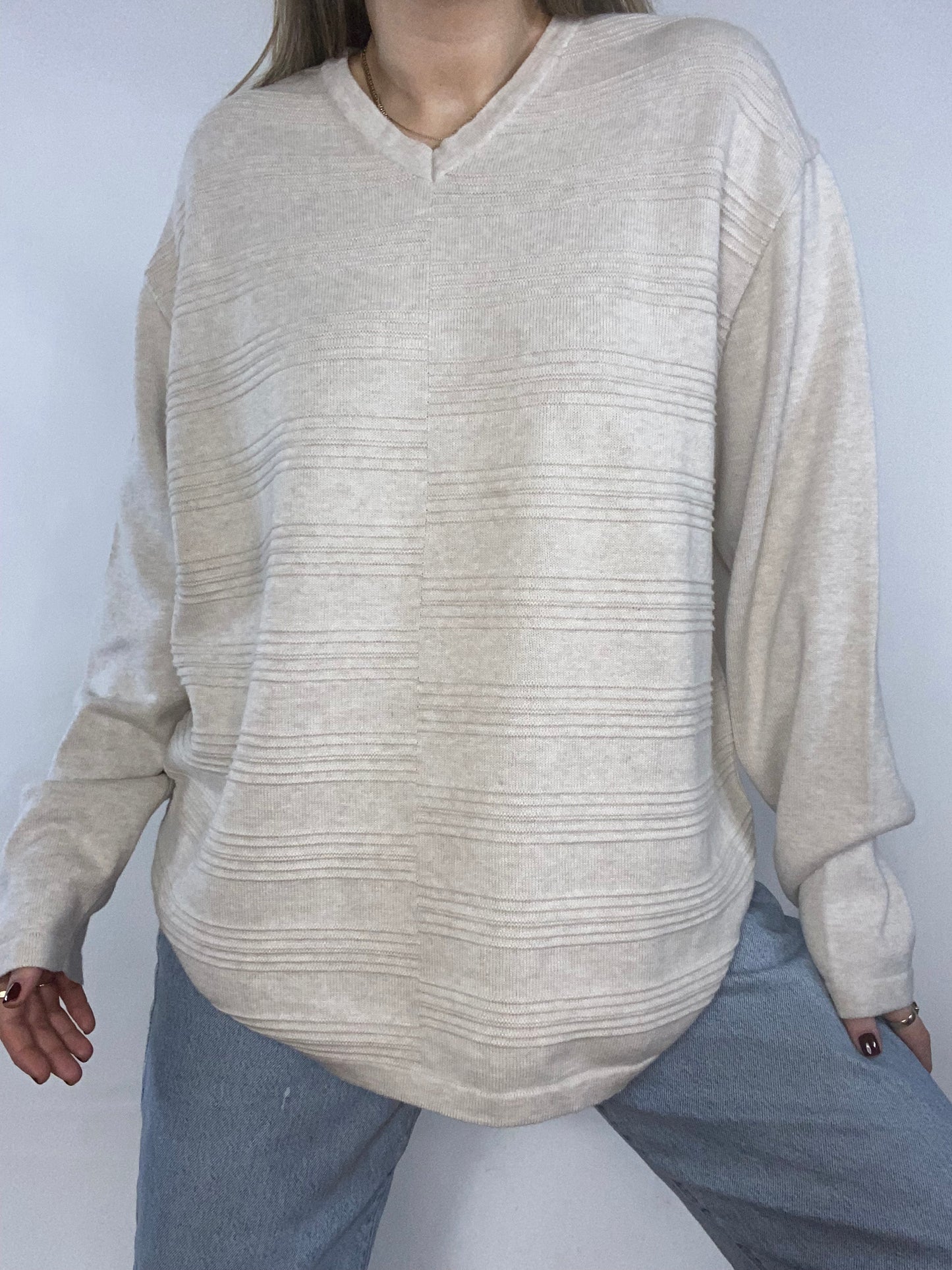 Ivory Knit Textured Sweater Size L