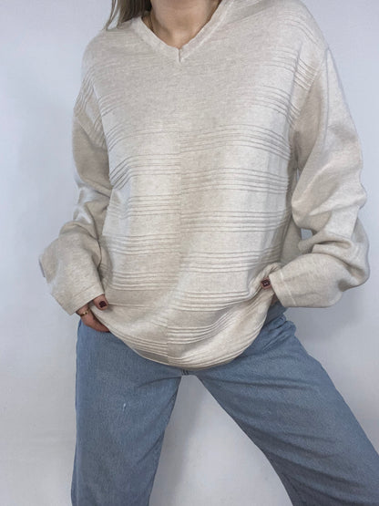 Ivory Knit Textured Sweater Size L