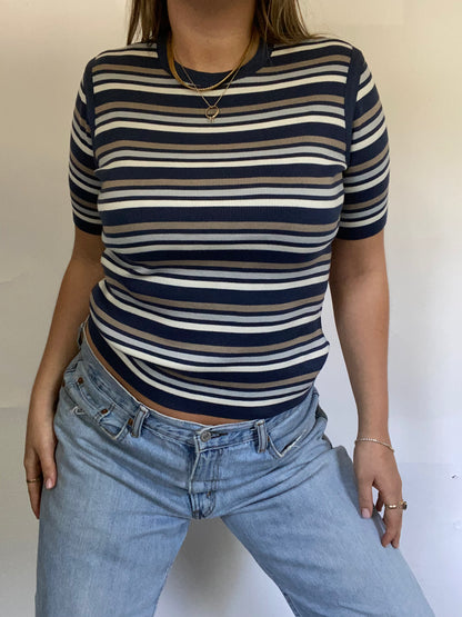 Yves Saint Laurent Striped Knit Short Sleeve Size M