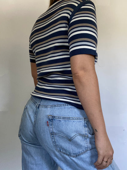 Yves Saint Laurent Striped Knit Short Sleeve Size M