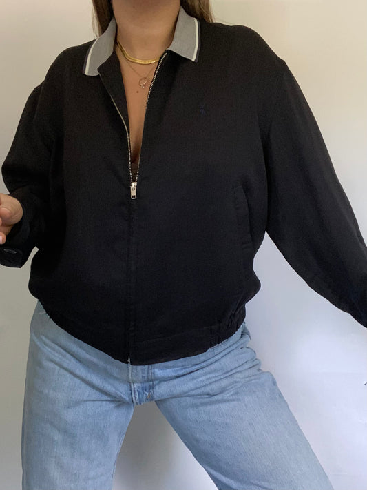 Yves Saint Laurent Navy Linen Bomber Jacket Size M