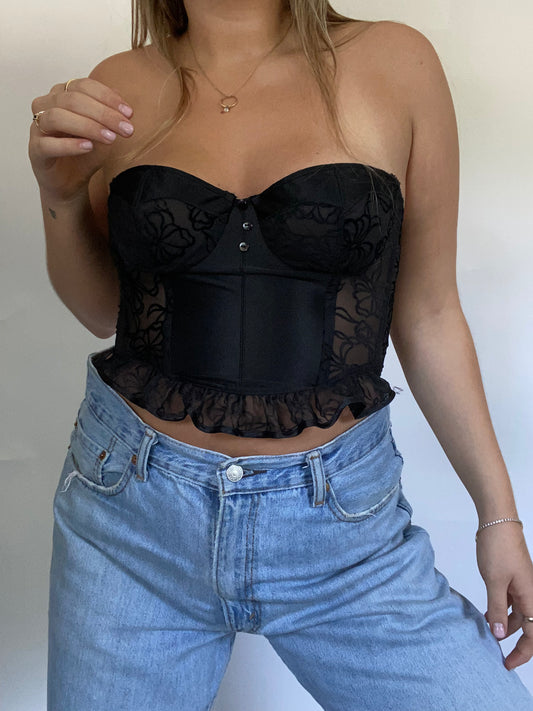 Christian Dior Black Lace Corset Bustier Size M